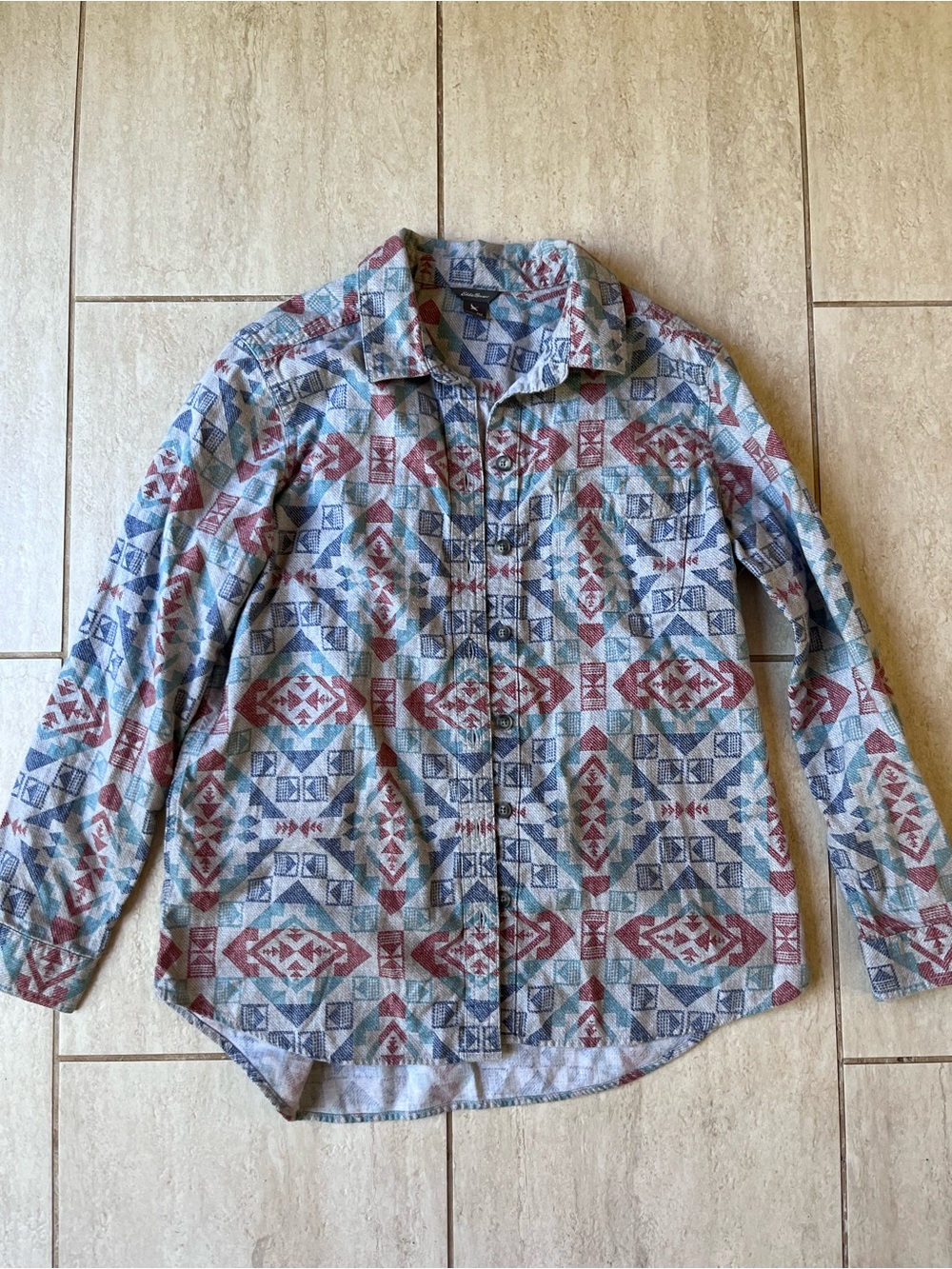 Vintage Eddie Bauer Geometric Flannel Shirt Gray Cotton Petite M
